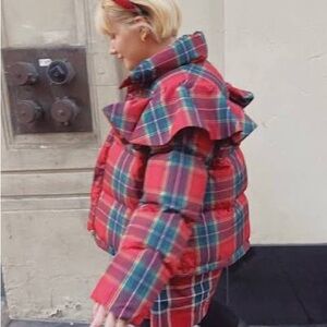 Hill House The Violet Ruffle Sleeve Puffer